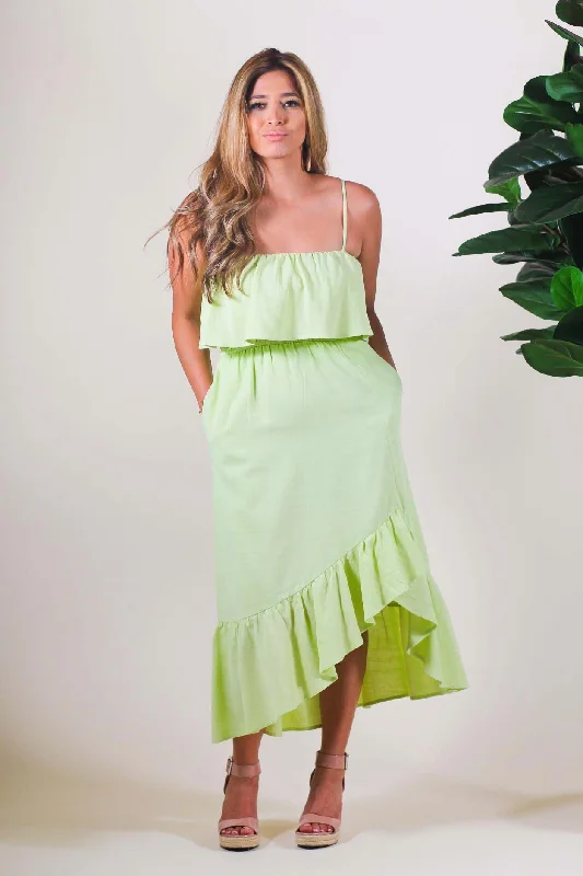 Asymmetrical Ruffle Cami Dress Elegant Long Evening