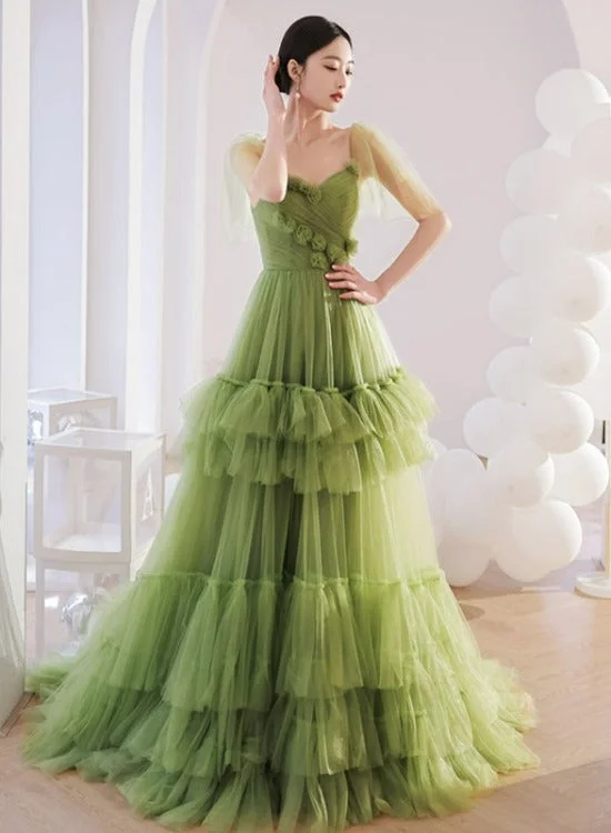 Light Green Layers Tulle Sweetheart Long Formal Dresses, Tulle Wedding Party Dresses Tunics Leisure comfortable