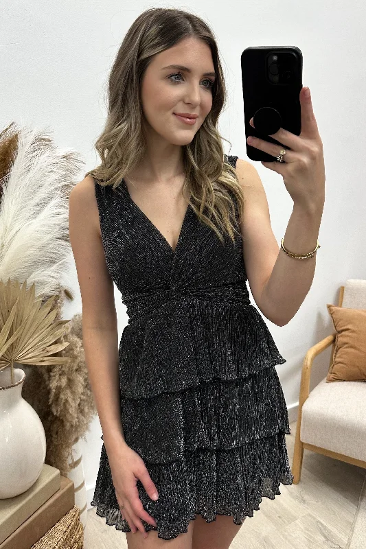 "Popping Champagne" Dress (Black/Silver) Tunics Mesh breathable