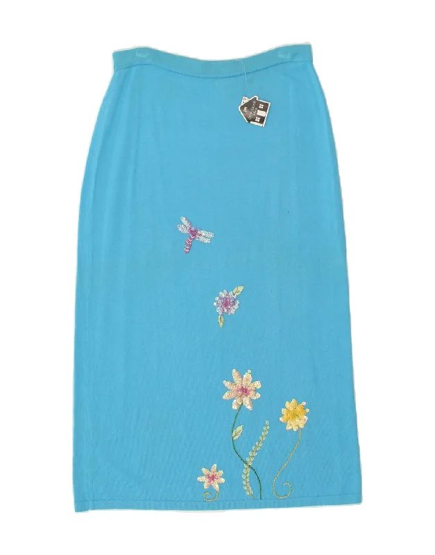 VINTAGE Womens Graphic Midi Skirt Small W28 Blue Cotton velvet skirt rich
