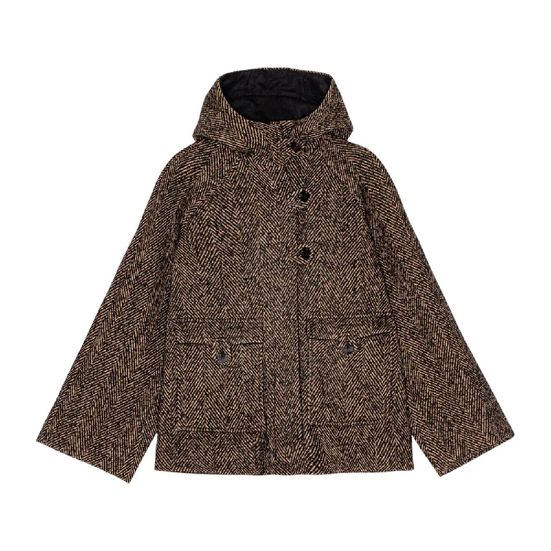 [GANNI]Herringbone Wool Midi Jacket/BROWN(F9548) Cotton Jacket Linen Jacket Terry Jacket