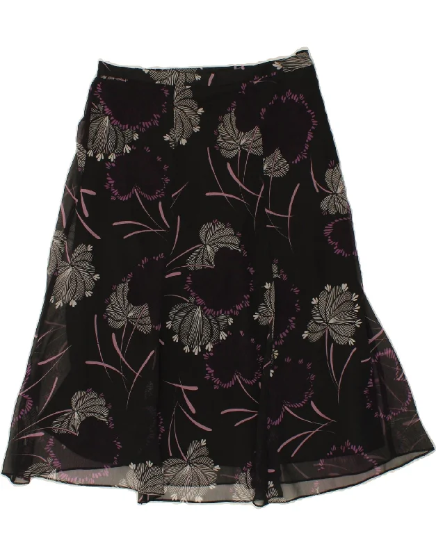 DEBENHAMS Womens A-Line Skirt UK 14 Large W34  Black Floral Polyester high slit skirt