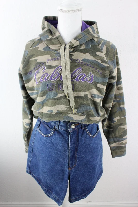 Vintage Cabelas Army Hoodie (L) Hoodie with Stripes Bold Sporty