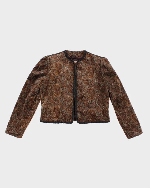Womens 1970s Brown Paisley Velvet Blazer Jacket - M Lace Jacket Ribbed Jacket Sequined Jacket Womens 1970s Brown Paisley Velvet Blazer Jacket - M Lace Jacket Ribbed Jacket Sequined Jacket