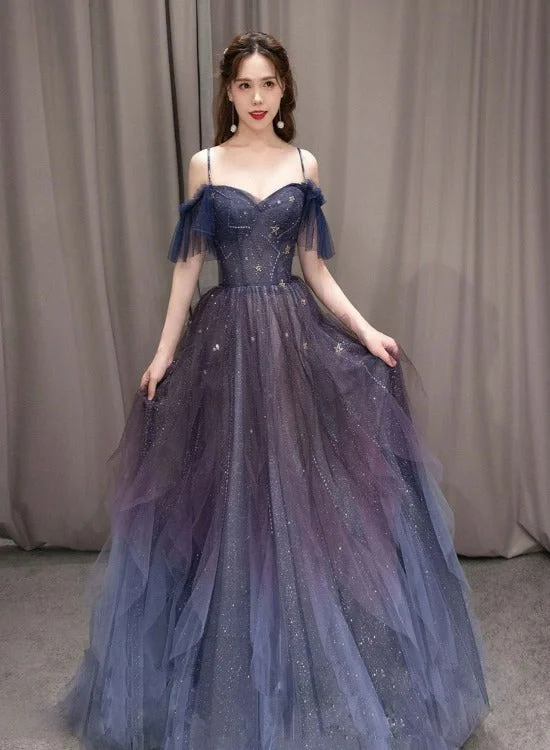 Beautiful Gradient Straps Beaded Tulle Long Formal Dress, Party Dress Long Evening Dresses Tunics Corduroy durable