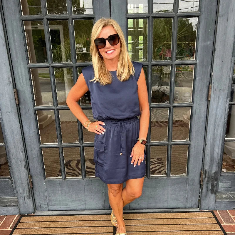 Blair Muscle Tee Cargo Dress | Navy Tunics Party sparkling
