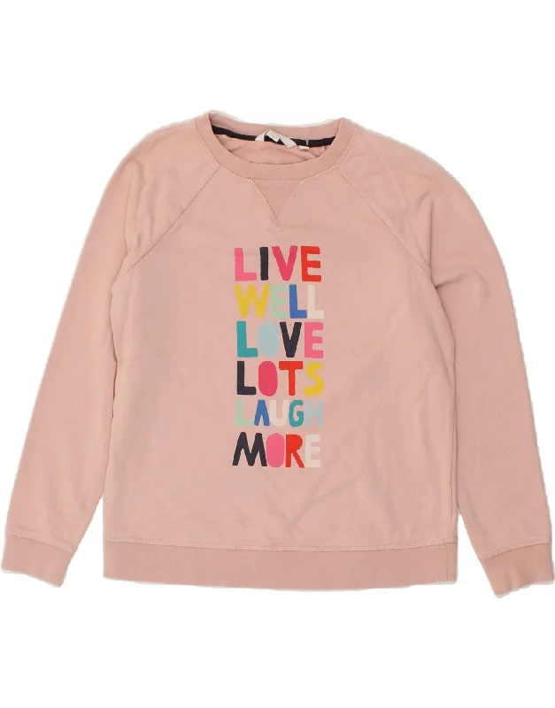 BODEN Womens Graphic Sweatshirt Jumper UK 10 Small Pink Hoodie with Cuffed Sleeves Snug Secure