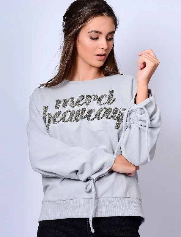 Azalea Oversized Sweatshirt with Boucle Motif in Windchime - Amara Reya Hoodie with Raglan Sleeves Sporty Comfortable