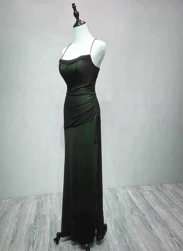 Black and Green Straps Long Formal Dress, Long Evening Party Dress Prom Dress Tunics Plaid country