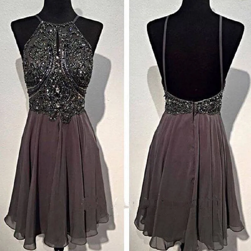 Dark grey sparkly special vintage open back sexy popular homecoming prom dress,BD0049 Tunics Party sparkling