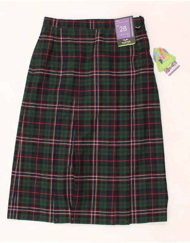 HUNTER Womens A-Line Skirt W28 Medium Green Check Polyester slim fit skirt