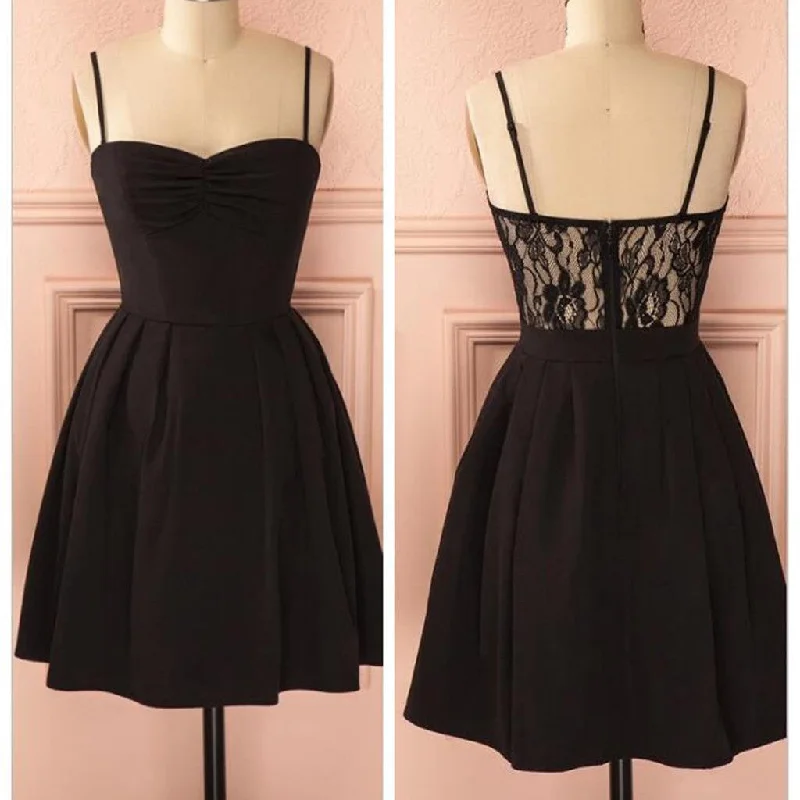 Spaghetti strap black simple lace cheap sexy homecoming prom dress,BD0067 Tunics Stylish elegant