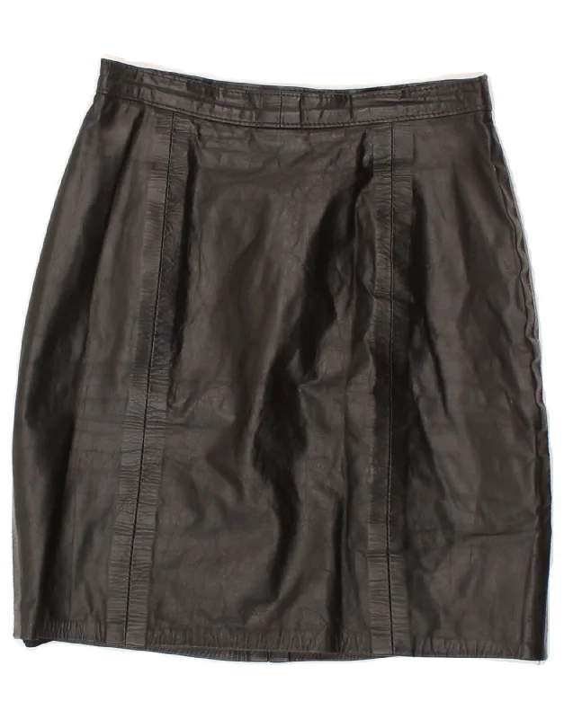 VINTAGE Womens Leather Skirt W24 XS Black Leather ruffled skirt detail