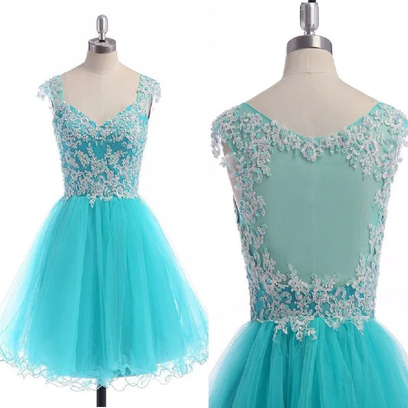 New Arrival blue see through tulle cap sleeve cute casual cocktail freshman homecoming prom gowns dress,BD00118 Tunics Corduroy durable