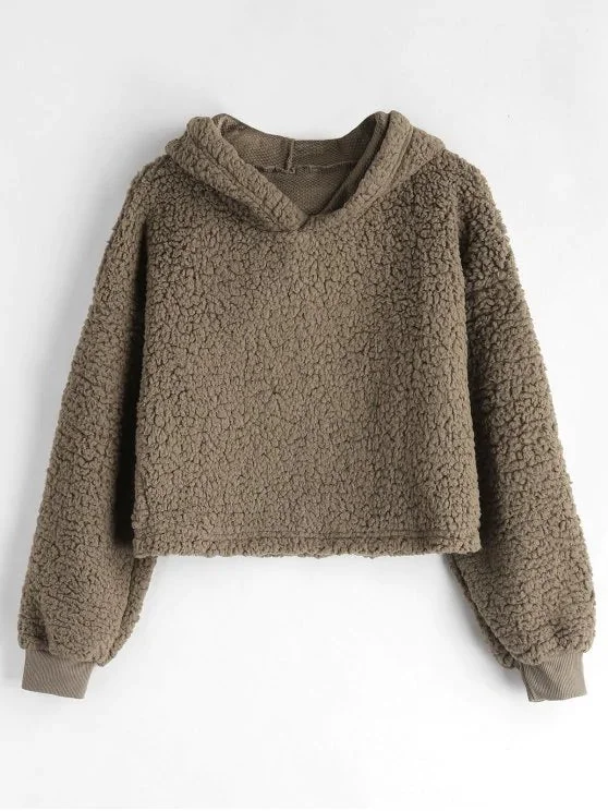 Warm Soft Drop Shoulder Fluffy Boxy Hoodie Hoodie with Emblem Brand Identity