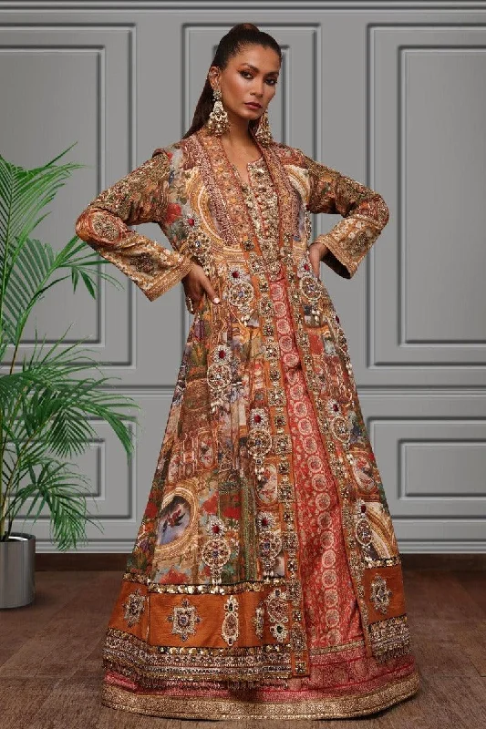 Shamaeel - Silk Long Embroidered Shirt with Floor Length Embroidered Jacket Cardigan Sweater Pullover