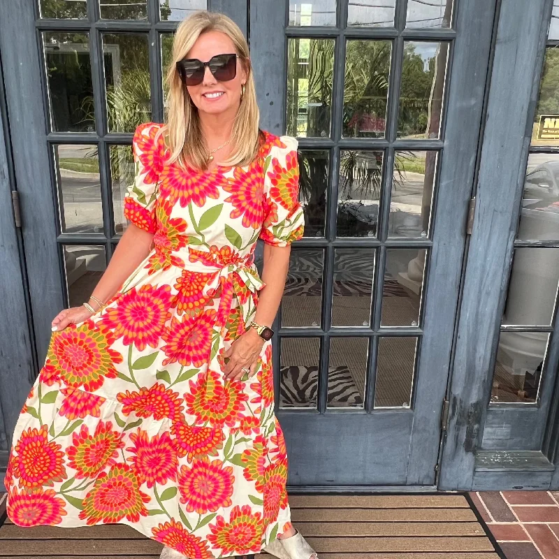 Mabry Garden Dress | Cream & Orange Tunics Distressed trendy
