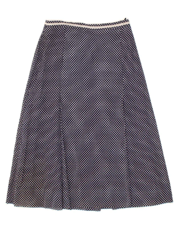 VINTAGE Womens A-Line Skirt W26 Small Navy Blue Polka Dot satin skirt smooth
