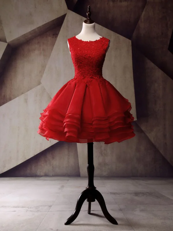 Short Homecoming Dress, Organza Homecoming Dress, Lace Homecoming Dress, Applique Junior School Dress, Red Graduation Dress, Sleeveless Homecoming Dress, LB0300 Tunics Versatile stylish