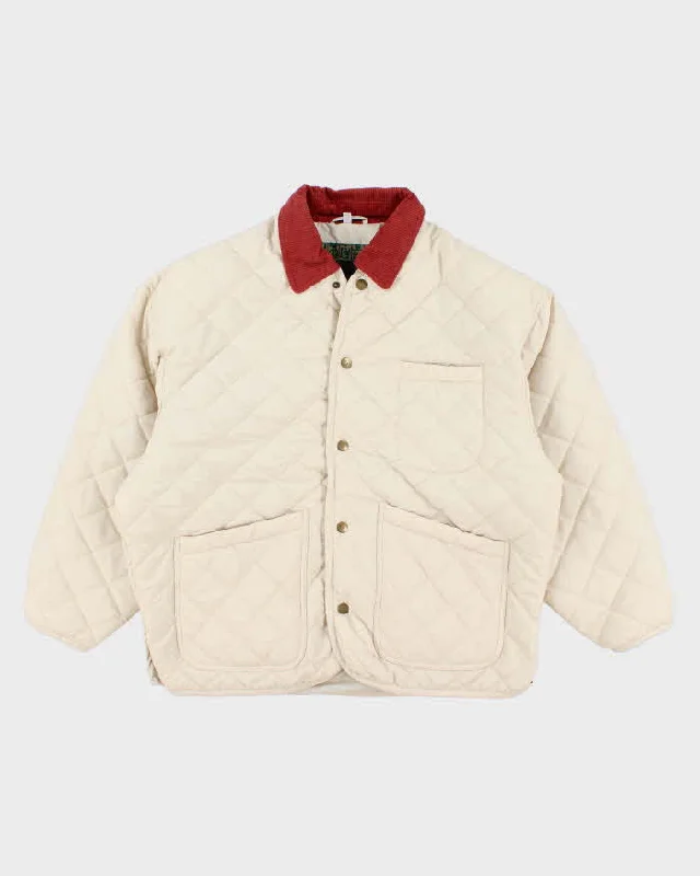 Vintage Women's Cream Quilted Jacket - M Print Jacket Jacquard Jacket Embroidered Jacket