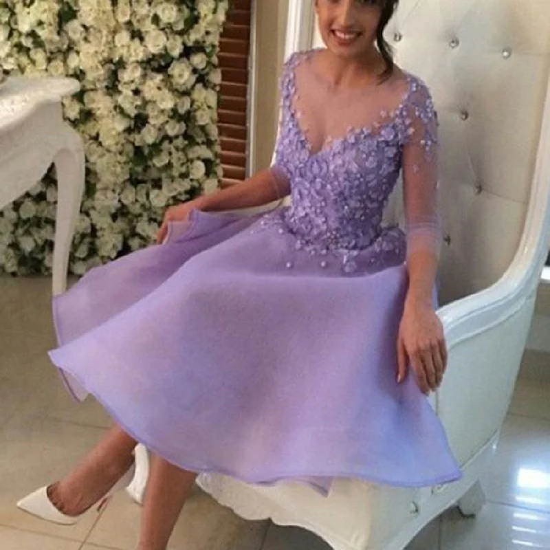 Popular purple elegant see through tulle sexy charming cocktail formal homecoming prom dress,BD00126 Tunics Leisure comfortable