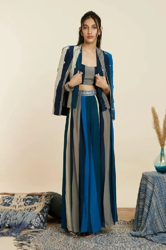 BLUE STRIPE PRINT NOOR JACKET SET Faux Fur Jacket Real Fur Jacket Shearling Jacket