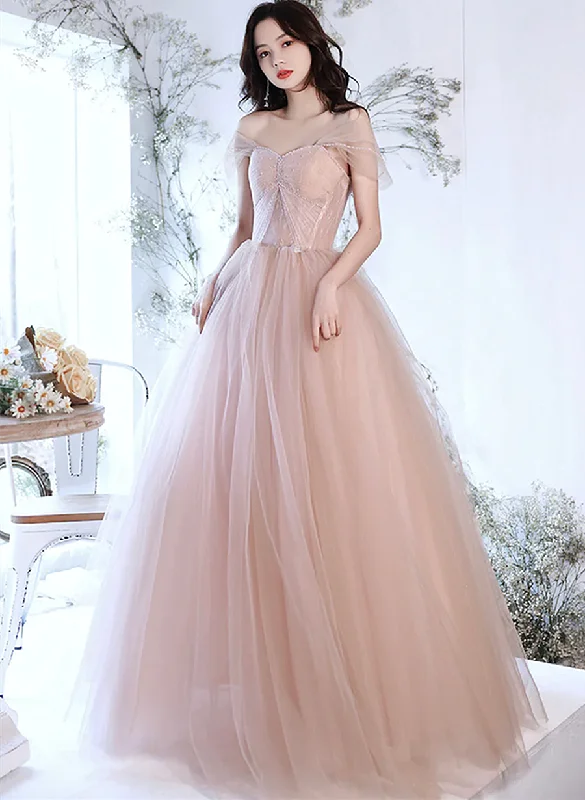 Pink Sweetheart Tulle Long Formal Dress Evening Dress, Pink Tulle Party Dress Tunics Silk luxurious