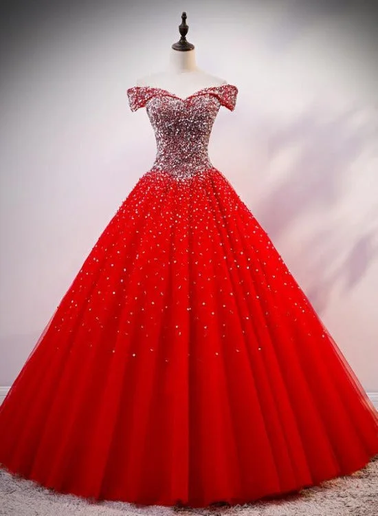 Red Sparkle Tulle Sweetheart Party Dress, Shiny Sweet 16 Dresses Tunics Cozy soft