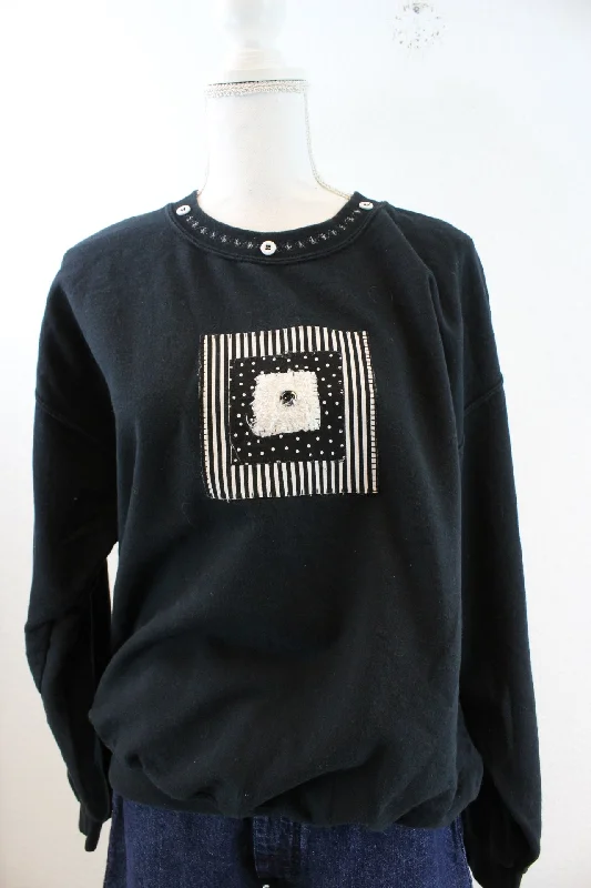 Vintage Patch Button Sweatshirt (L) Hoodie with Reflective Safety Nightwear