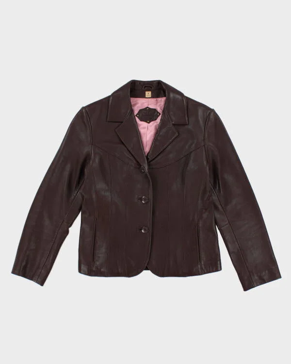 Vintage Y2k 00s Wilsons Leather Brown Blazer Jacket - S Zippered Front Buttoned Front Snap Front