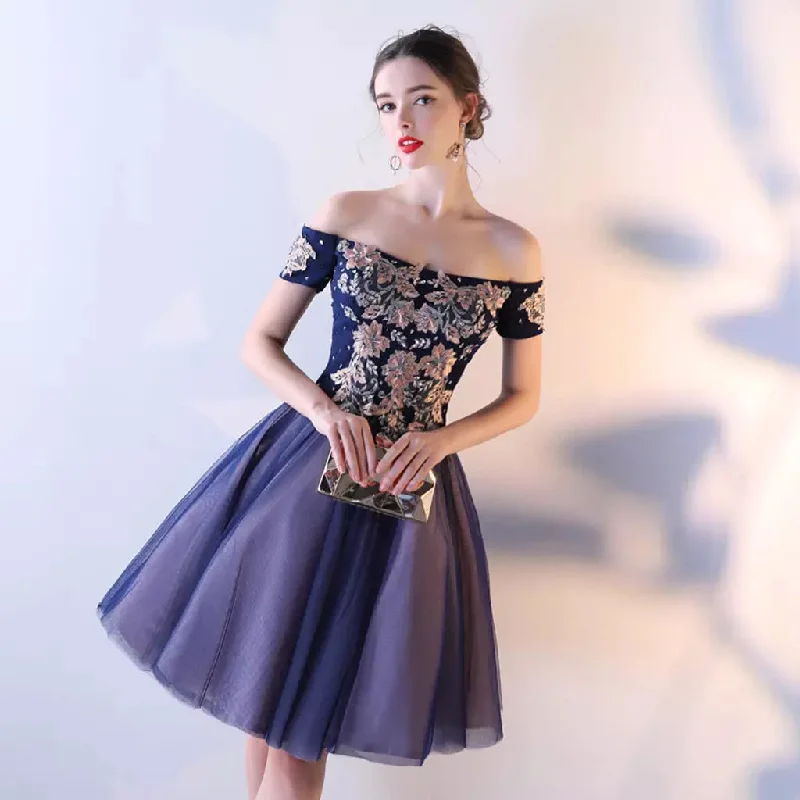 Tulle Off Shoulder Homecoming Dress, Applique Knee-Length Vintage Homecoming Dress, LB0783 Tunics Handmade artisanal