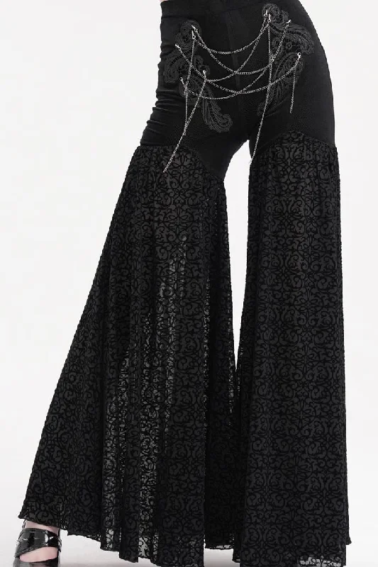 Black Chain Jacquard Floral Hollow Lace Women's Gothic Pants Trendy Work Pants