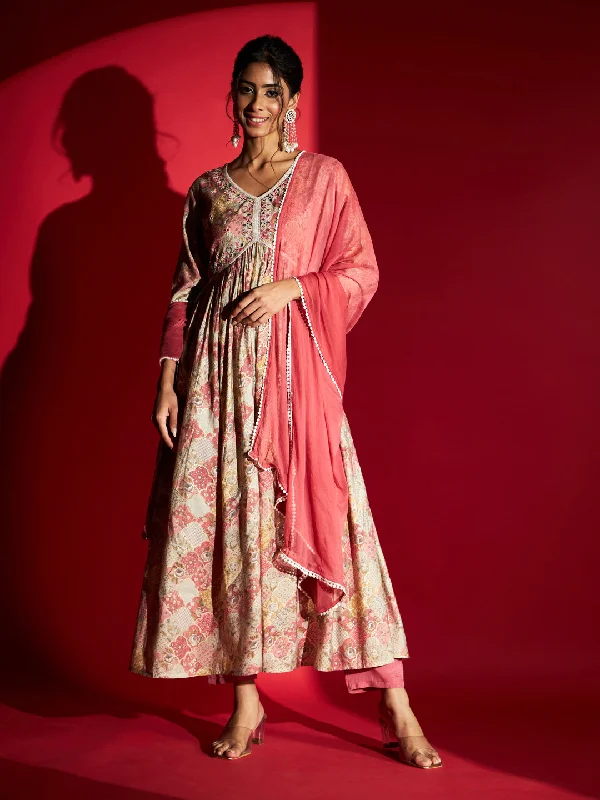 Women V Neck Printed And Embroidered Rayon Kurta Pant Dupatta Set - Taantav Chic Checkered Pants Women V Neck Printed And Embroidered Rayon Kurta Pant Dupatta Set - Taantav Chic Checkered Pants
