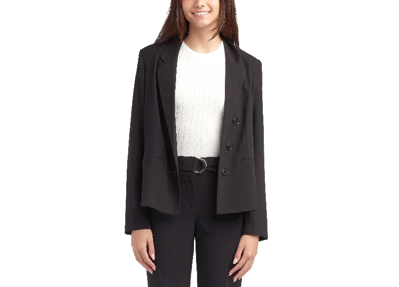 Junior's Double-Breasted Notched-Collar Jacket Front Pockets Side Pockets Patch Pockets