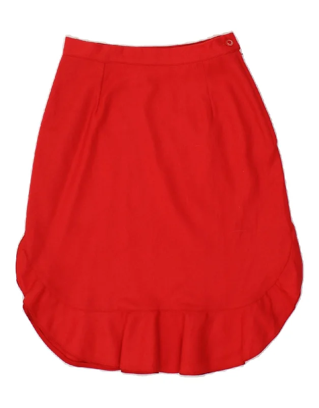 VINTAGE Womens Asymmetrical Skirt IT 40 Small W24  Red Virgin Wool chiffon skirt flowing