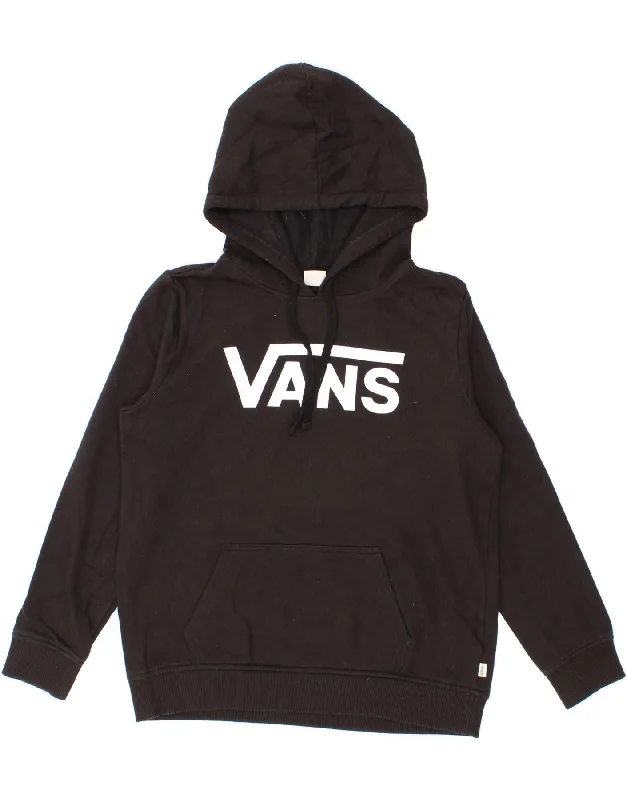 VANS Womens Oversized Graphic Hoodie Jumper UK 10 Small Black Hoodie with Velcro Closure Adjustable Secure