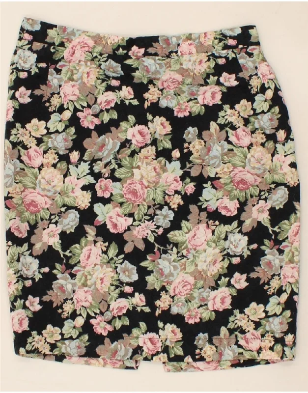 VINTAGE Womens Straight Skirt W28 Medium Black Floral leather skirt modern