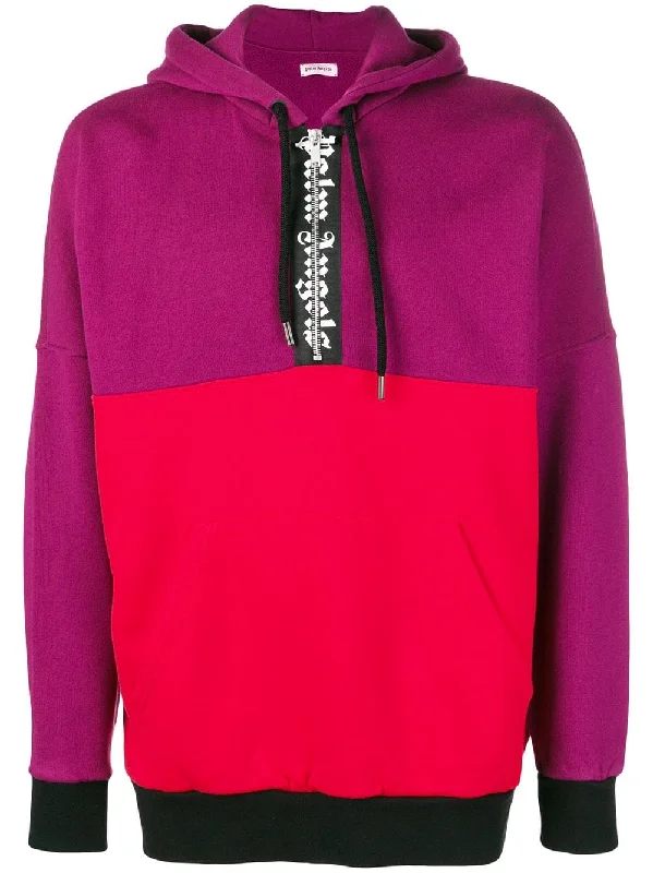 colour block hoodie Hoodie with Hem Embroidery Detailed Premium