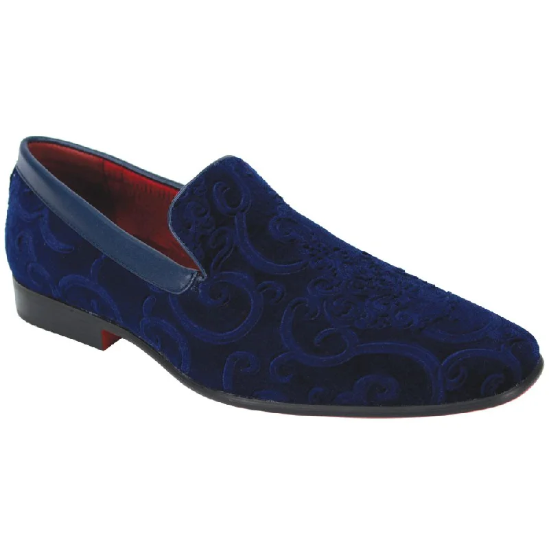 Mens Navy Blue Raised Baroque Velvet Dress Slip On Shoes After Midnight 6910 S Tunics Cozy soft