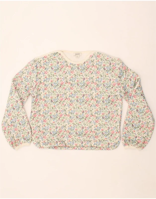 OASIS Womens Sweatshirt Jumper UK 10 Small Multicoloured Floral Polyester Hoodie with Hem Elastic Stretchable Comfortable