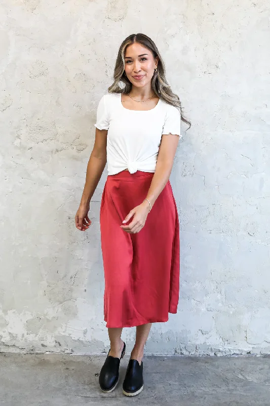 Silk Midi Skirt in Brick chiffon skirt flowing