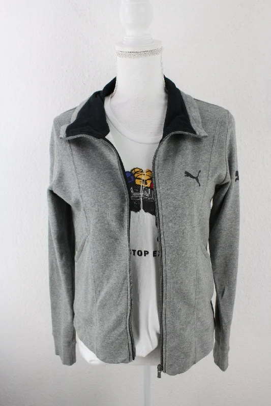 Vintage Grey Puma Zip Hoodie (M) Hoodie with Lace Feminine Delicate