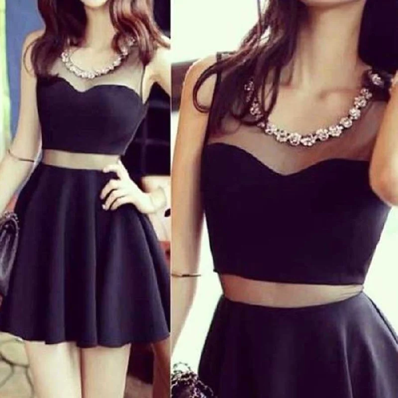 Short black mismatched sexy charming popular homecoming prom dress,BD0038 Tunics Lace romantic