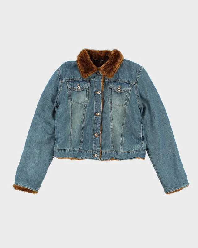 Vintage Y2k 00s Xntrik Denim Faux Fur Lined Jacket - L Quilted Jacket Puffer Jacket Insulated Jacket