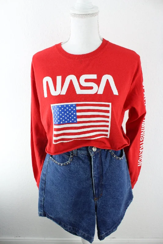 Vintage Red NASA Sweatshirt (M) Hoodie with Zipper Versatile Modern