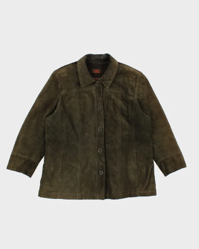 Womens Green Danier Suede Jacket - XL Ribbed Jacket Pleated Jacket Ruffled Jacket