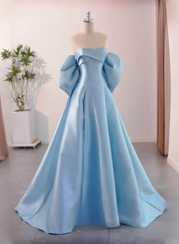 Blue Satin A-line Long Party Dress, Blue Satin Long Evening Dress Prom Dress Tunics Fashionable trendy