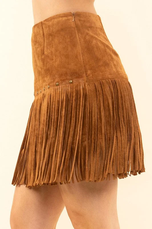 Fringe With Benefits Camel Suede Mini Skirt (Size Small) lace skirt delicate