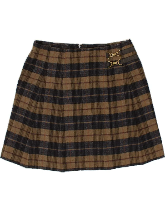 MONSOON Womens Mini Skirt UK 14 Large W34 Brown Plaid Polyester casual skirt length