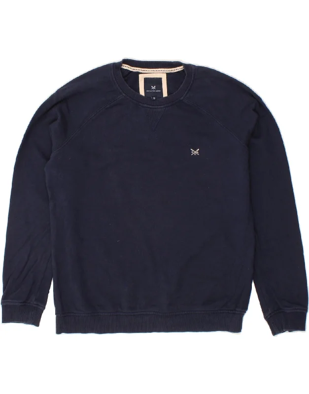 CREW CLOTHING Womens Sweatshirt Jumper UK 10 Small Navy Blue Cotton Hoodie with Hem Frayed Vintage Worn